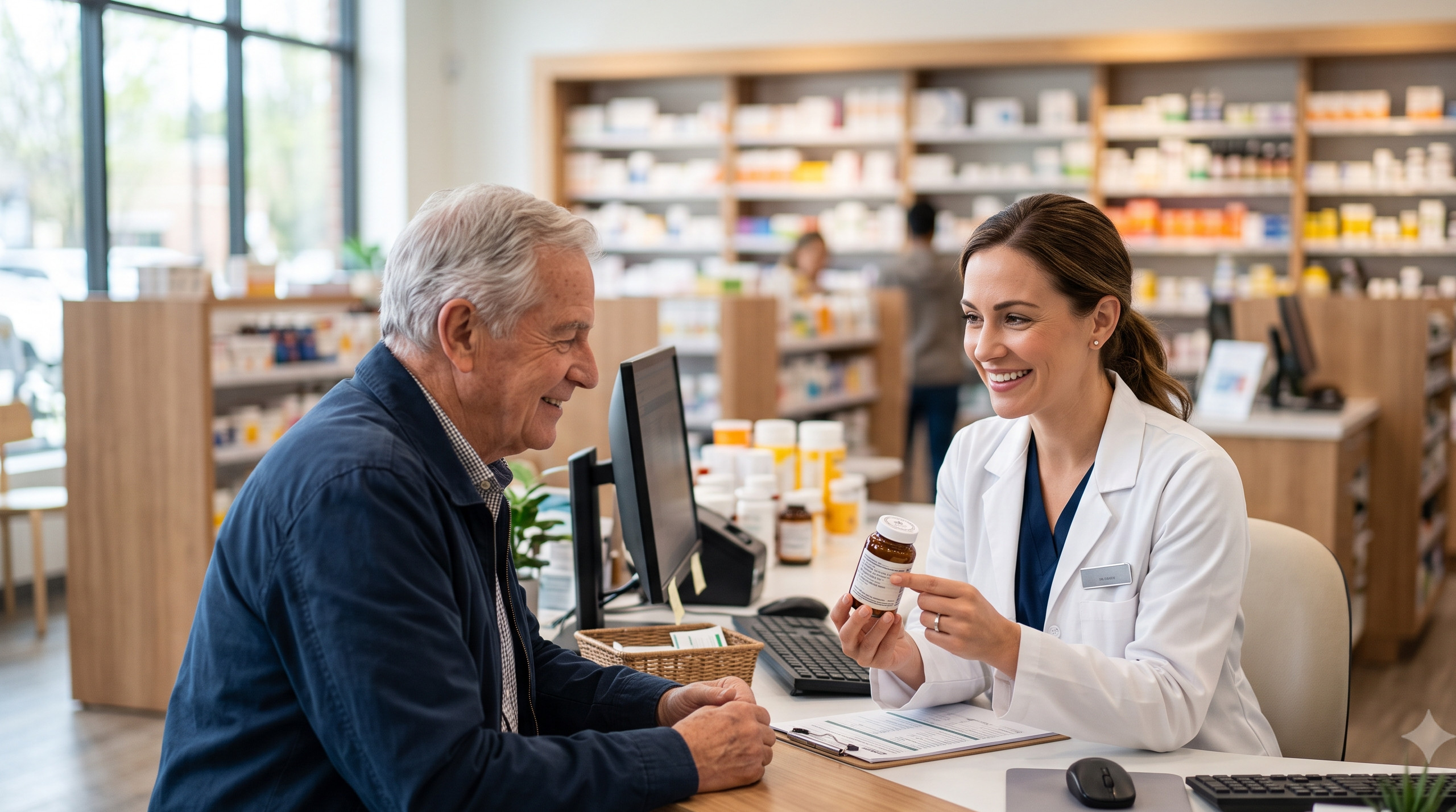 A Sparta Pharmacy pharmacist reviewing contraceptive options one-on-one with a patient
